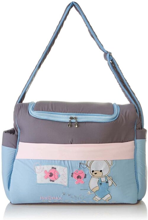 Mix and Max Baby Changing Diaper Large Shoulder bag with embroidery ( Fish Light Blue ) - Size 43*33*18 cm - Image 2