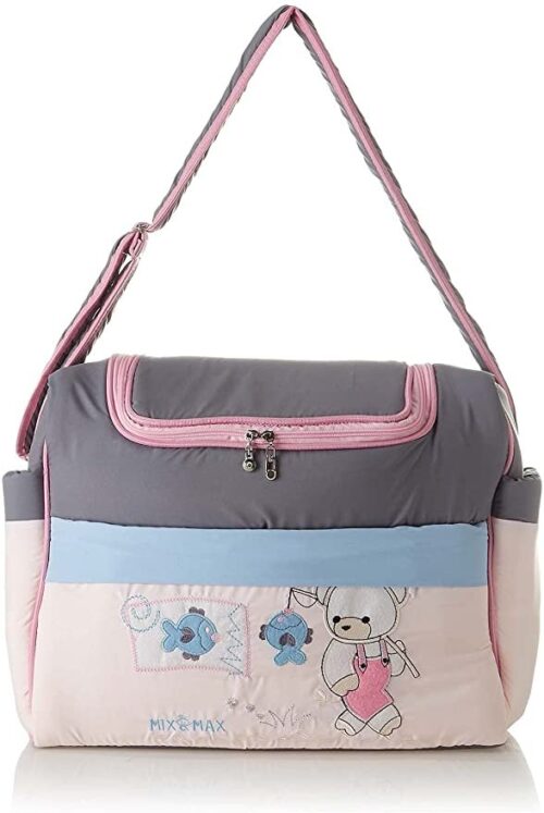 Mix and Max Baby Changing Diaper Large Shoulder bag with embroidery ( Fish Pink ) - Size 43*33*18 cm - Image 2
