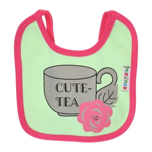 Multi-colors Printed Bib with diaper back Small size 16*19cm (2 Pieces) Girl g - Mix and Max - Colors: Fuchsia, Grey, and Light Blue - Sizes: 0-18 - Image 2