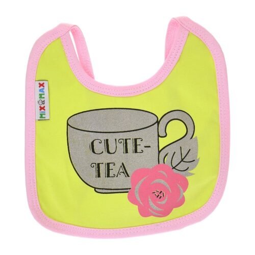 Multi-colors Printed Bib with diaper back Small size 16*19cm (2 Pieces) Girl g - Mix and Max - Colors: Fuchsia, Grey, and Light Blue - Sizes: 0-18 - Image 5