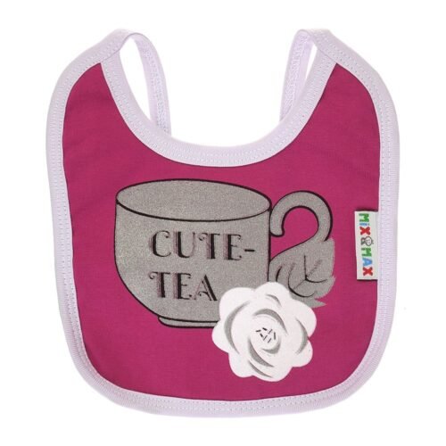 Multi-colors Printed Bib with diaper back Small size 16*19cm (2 Pieces) Girl g - Mix and Max - Colors: Fuchsia, Grey, and Light Blue - Sizes: 0-18 - Image 7