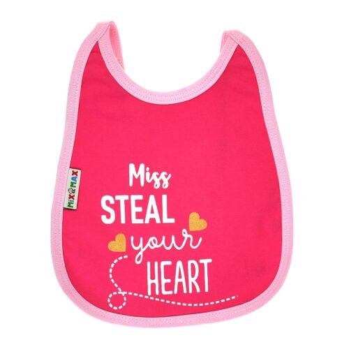 Multi-colors Printed Bib with diaper back Average size 27*19cm (2 Pieces) Girl g - Mix and Max - Colors: Fuchsia, Grey, and Light Blue - Sizes: 0-18 - Image 5