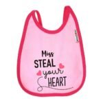 Multi-colors Printed Bib with diaper back Average size 27*19cm (2 Pieces) Girl g - Mix and Max - Colors: Fuchsia, Grey, and Light Blue - Sizes: 0-18 - Image 3