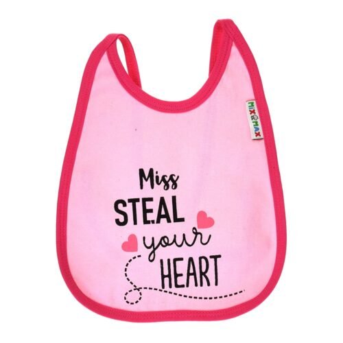 Multi-colors Printed Bib with diaper back Average size 27*19cm (2 Pieces) Girl g - Mix and Max - Colors: Fuchsia, Grey, and Light Blue - Sizes: 0-18 - Image 3