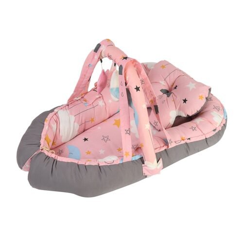 Baby Nest Bed for Newborns Portable Baby Lounger and Sleep Pod Pink Grey Mix and Max - Image 3
