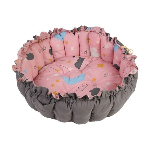 Baby Nest with Soft Toys and Mosquito Net – Comfortable Infant Sleeping Bed Pinky color Mix and Max - Image 3