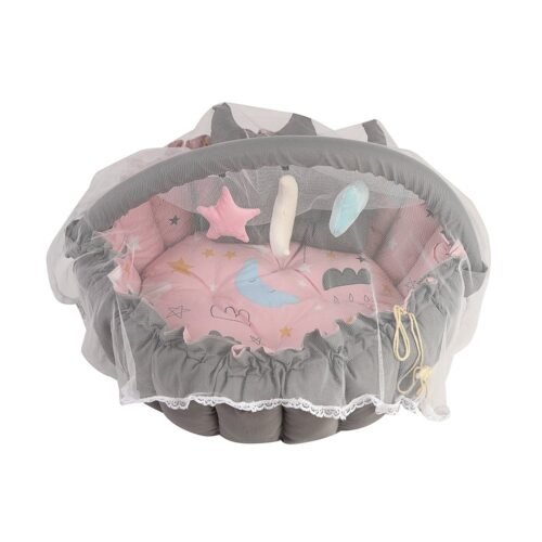 Baby Nest with Soft Toys and Mosquito Net – Comfortable Infant Sleeping Bed Pinky color Mix and Max - Image 2