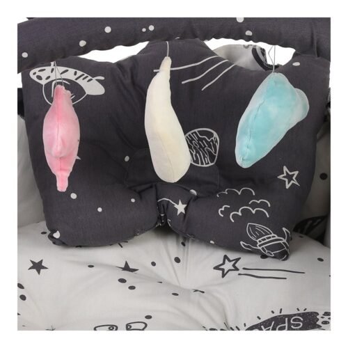 Baby Nest with Soft Toys and Mosquito Net – Comfortable Infant Sleeping Bed white grey color Mix and Max - Image 3