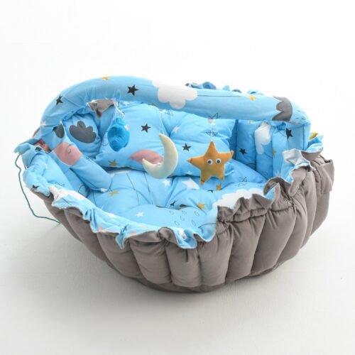 Baby Nest with Soft Toys and Mosquito Net – Comfortable Infant Sleeping Bed Light blue color Mix and Max - Image 7