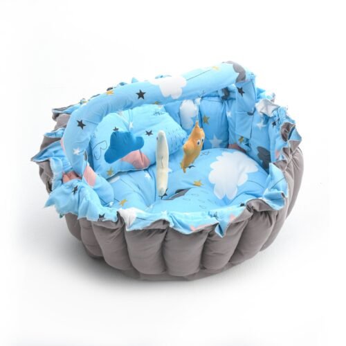 Baby Nest with Soft Toys and Mosquito Net – Comfortable Infant Sleeping Bed Light blue color Mix and Max - Image 2