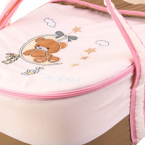 Portable Baby Carrycot Portable Bed Lightweight Carrycot ( Bear on Moon Pink color ) - 0-12 M - Size 70*35*24 cm - Mix and Max - Image 2
