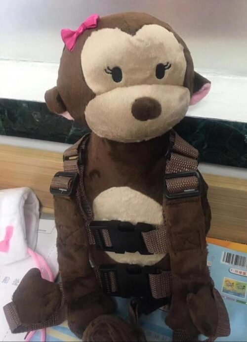 2-in-1 Child Safety Harness deluxe Animal Shape backpack Cotton 100% - Brown Girly Monkey - Mix and Max - Colors: Beige, Fuchsia, and Light Blue - Sizes: 0-24 M - Image 7