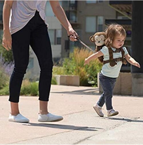 2-in-1 Child Safety Harness deluxe Animal Shape backpack Cotton 100% - Brown Girly Monkey - Mix and Max - Colors: Beige, Fuchsia, and Light Blue - Sizes: 0-24 M - Image 2