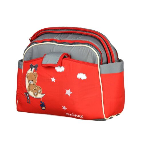 Mix and Max Baby Changing Diaper Large Shoulder bag with embroidery ( Bear on Moon Red ) - Size 43*33*18 cm - Image 2