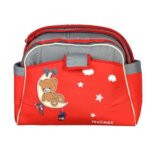 Mix and Max Baby Changing Diaper Large Shoulder bag with embroidery ( Bear on Moon Red ) - Size 43*33*18 cm - Image 3