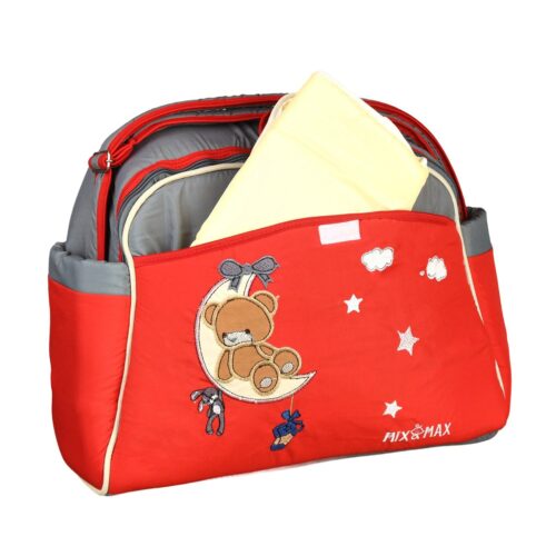 Mix and Max Baby Changing Diaper Large Shoulder bag with embroidery ( Bear on Moon Red ) - Size 43*33*18 cm - Image 4