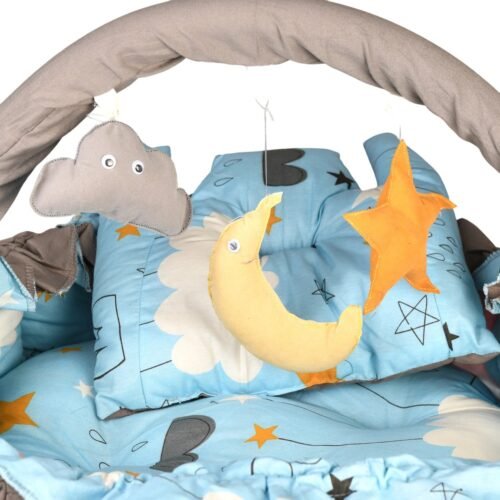 Baby Nest with Soft Toys and Mosquito Net – Comfortable Infant Sleeping Bed Light blue Mix and Max - Image 6