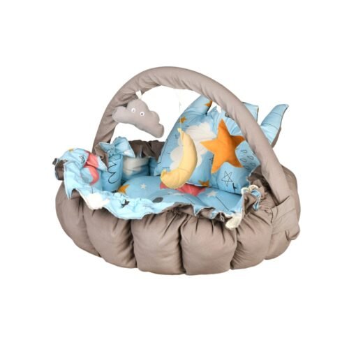 Baby Nest with Soft Toys and Mosquito Net – Comfortable Infant Sleeping Bed Light blue Mix and Max - Image 5