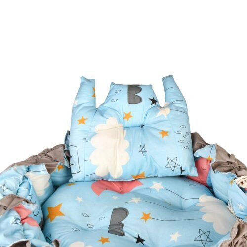Baby Nest with Soft Toys and Mosquito Net – Comfortable Infant Sleeping Bed Light blue Mix and Max - Image 3