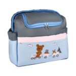 Mix and Max Baby Changing Diaper Large Shoulder bag with embroidery ( Bear on Train Light Bluee ) - Size 43*33*18 cm