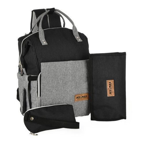 Premium Elegant Mum Large Diaper Backpack bag waterproof multifunction SET 4 in 1 - Mix and Max - Black and Grey 2 - Image 16