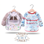 Pack of 2 -Long Sleeve Baby Bib Waterproof Toddler Feeding Smock with Food Catcher Pocket, Adjustable & Lightweight, Full Coverage Weaning Bib for Boys & Girls (6–36 Months)