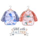 Pack of 2 -Long Sleeve Baby Bib Waterproof Toddler Feeding Smock with Food Catcher Pocket, Adjustable & Lightweight, Full Coverage Weaning Bib for Boys & Girls (6–36 Months)