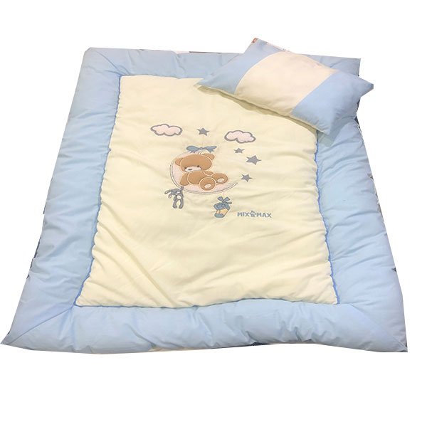 Baby Lehaf Blanket 120x90 cm with Pillow – Soft Cotton Baby Blanket with Padded Edges, Warm Toddler Comforter, Teddy Bear Embroidered Nursery Blanket, Breathable & Hypoallergenic Mix and Max