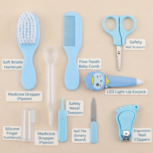 9-Piece Essential Baby Grooming & Healthcare Kit – All-in-One Nursery Care Set with LED Light-Up Earpick, Safety Nail Clippers, and Nasal Tweezers – Newborn & Toddler Hygiene Gift Set - Image 5