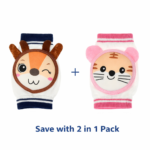 Pack 2 Baby Knee Pads for Crawling – Anti-Slip Knee Protectors for Babies & Toddlers, Soft Breathable Cotton Knee Pads, Safety Crawling Support with Cute Cartoon Designs