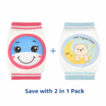 Pack 2 Baby Knee Pads for Crawling – Anti-Slip Knee Protectors for Babies & Toddlers, Soft Breathable Cotton Knee Pads, Safety Crawling Support with Cute Cartoon Designs