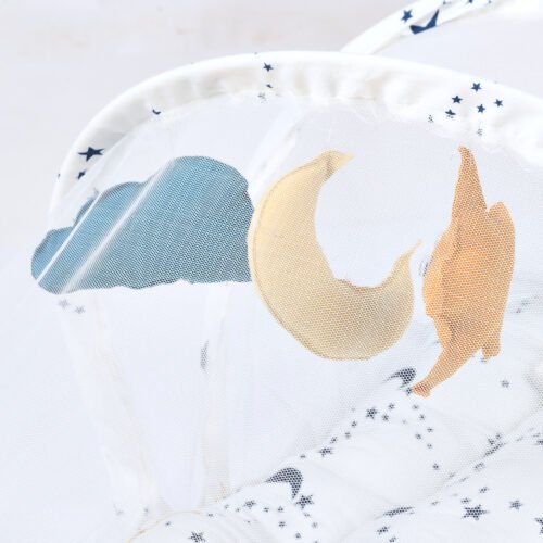 Baby Lounger with Mosquito Net | Portable Travel Bed and Sleep Nest for Newborns Mix & Max™ White Blue stars - Image 4
