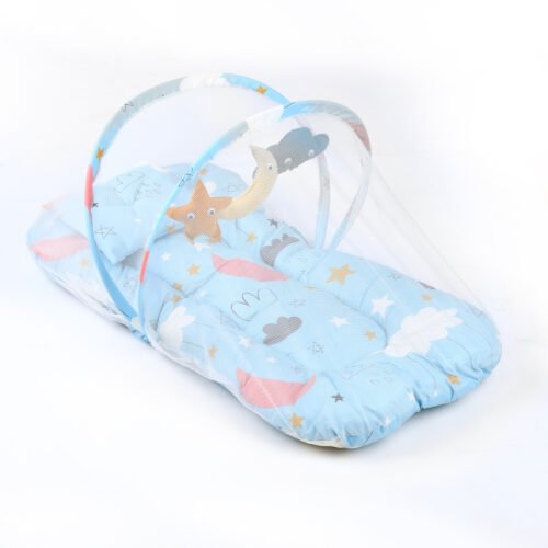 Baby Lounger with Mosquito Net | Portable Travel Bed and Sleep Nest for Newborns Mix & Max™ Light Blue - Image 4