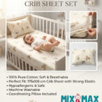 Baby Cotton Bed Sheet Set 105x175 cm with Small Pillow – Soft Breathable Cotton Toddler Bedding, Fitted Crib Sheet for Kids Bed, Hypoallergenic; Skin-Friendly Baby Bedding Set Mix and Max - Dreamy