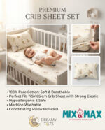 Baby Cotton Bed Sheet Set 105x175 cm with Small Pillow – Soft Breathable Cotton Toddler Bedding, Fitted Crib Sheet for Kids Bed, Hypoallergenic; Skin-Friendly Baby Bedding Set Mix and Max - Dreamy