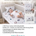 Baby Cotton Bed Sheet Set 105x175 cm with Small Pillow – Soft Breathable Cotton Toddler Bedding, Fitted Crib Sheet for Kids Bed, Hypoallergenic; Skin-Friendly Baby Bedding Set Mix and Max - Sail