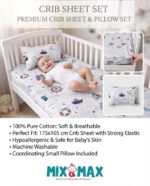 Baby Cotton Bed Sheet Set 105x175 cm with Small Pillow – Soft Breathable Cotton Toddler Bedding, Fitted Crib Sheet for Kids Bed, Hypoallergenic; Skin-Friendly Baby Bedding Set Mix and Max - Sail