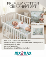 Baby Cotton Bed Sheet Set 105x175 cm with Small Pillow – Soft Breathable Cotton Toddler Bedding, Fitted Crib Sheet for Kids Bed, Hypoallergenic; Skin-Friendly Baby Bedding Set Mix and Max - Animals