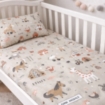 Baby Cotton Bed Sheet Set 105x175 cm with Small Pillow – Soft Breathable Cotton Toddler Bedding, Fitted Crib Sheet for Kids Bed, Hypoallergenic; Skin-Friendly Baby Bedding Set Mix and Max - Zoo