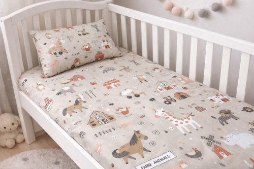 Baby Cotton Bed Sheet Set 105x175 cm with Small Pillow – Soft Breathable Cotton Toddler Bedding, Fitted Crib Sheet for Kids Bed, Hypoallergenic; Skin-Friendly Baby Bedding Set Mix and Max - Zoo - Image 4