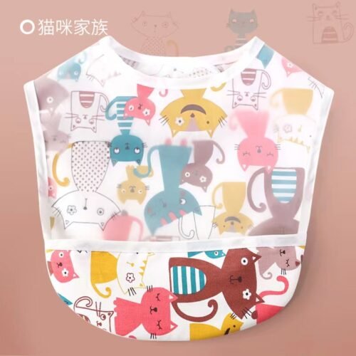 Waterproof Baby Bibs with Food Catcher Pocket, Lightweight Soft Feeding Bib Set for Toddlers, Easy Wipe & Wash, Adjustable Neck, Mess-Proof Baby Feeding Apron (Cute Prints) - Image 3