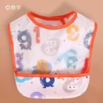 Waterproof Baby Bibs with Food Catcher Pocket, Lightweight Soft Feeding Bib Set for Toddlers, Easy Wipe & Wash, Adjustable Neck, Mess-Proof Baby Feeding Apron (Cute Prints)