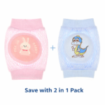 Pack 2 Baby Knee Pads for Crawling – Anti-Slip Knee Protectors for Babies & Toddlers, Soft Breathable Cotton Knee Pads, Safety Crawling Support with Cute Cartoon Designs