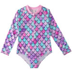 Girls One Piece Long Sleeves Swimsuit (4 sizes From 2Y to 8Y) # Mix and Max