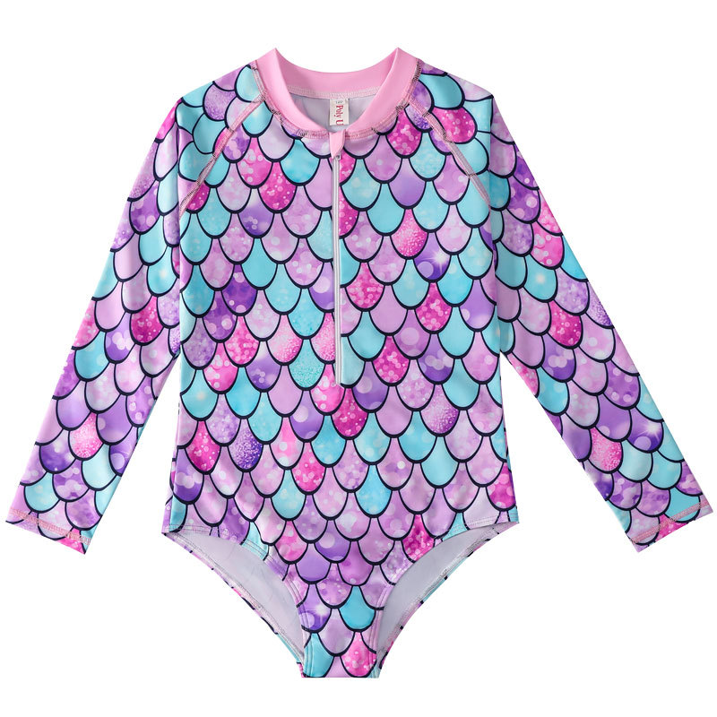 1 (3) Girls One Piece Long Sleeves Swimsuit (4 sizes From 2Y to 8Y) # Mix and Max - Image 1