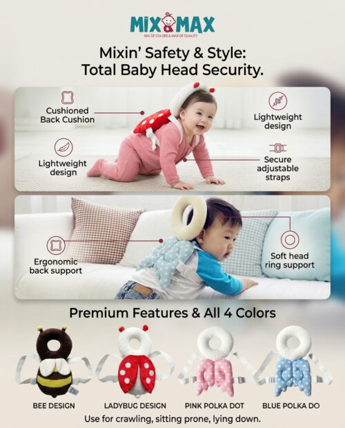 Mix & Max Baby Head Protector – Safety Cushion Backpack for Crawling & Learning to Walk - 4 Colors - Image 4